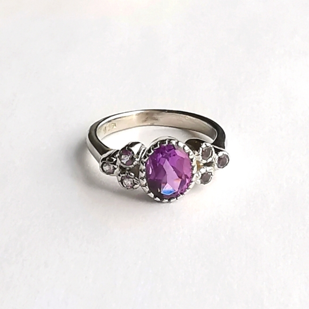 NEW, Amethyst multi gemstone sterling silver ring size 7